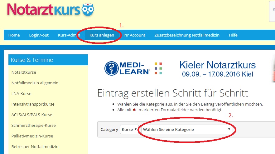 Notarztkurs anlegen